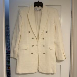 Zara Cream Double-Breasted Bouclé Blazer